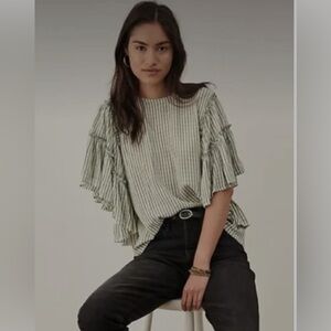 HP 2x!! 🎈🎈EGUC Anthropologie Pilcro Sybil Green striped ruffled top medium